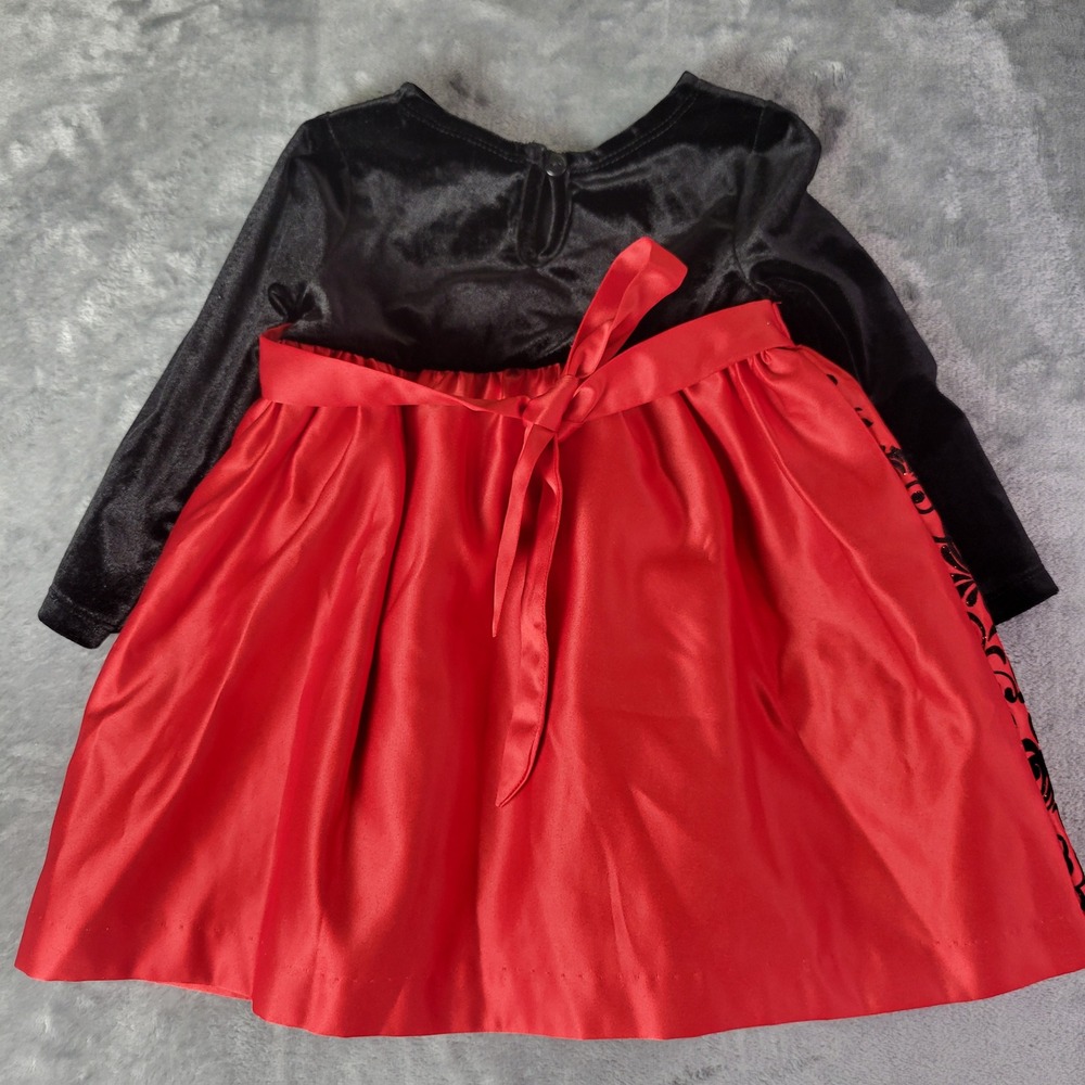 Rare Editions Girls Velvet Satin Holiday Dress No Size Tag Red Black Bow Formal‎ - Picture 9 of 10